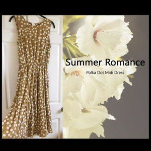 Yellow Umber Midi dress with white Polka Dots.